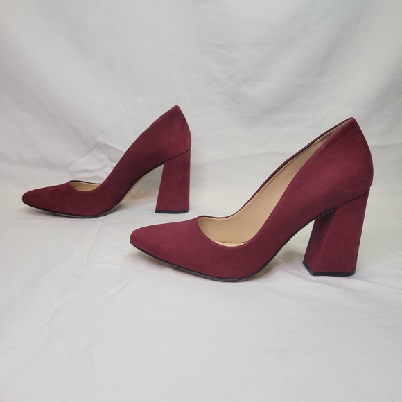 Vince Camuto Talise Pointed Toe Pumps & Chunky Flared Heel, Red - Picture 3 of 10